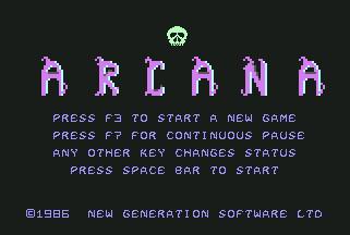 Pantallazo de Arcana para Commodore 64
