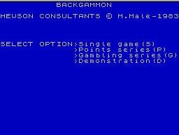 Pantallazo de Backgammon (Hewson) para Spectrum