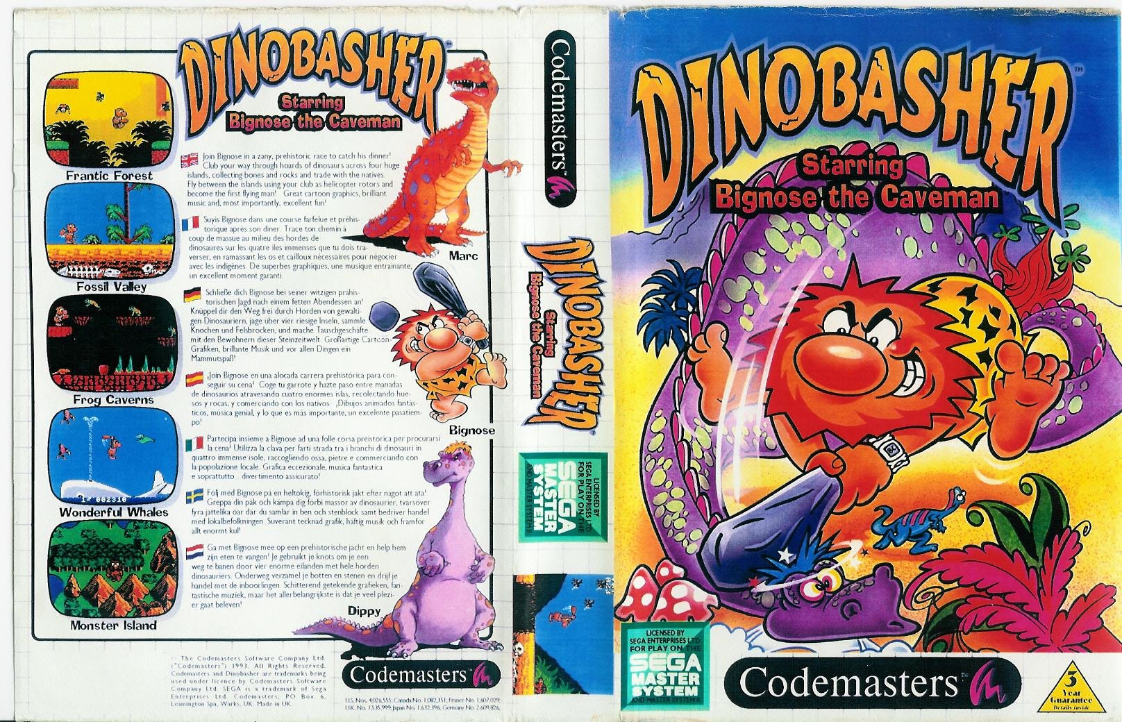 Caratula de Dinobasher: Starring Bignose the Caveman para Sega Master System