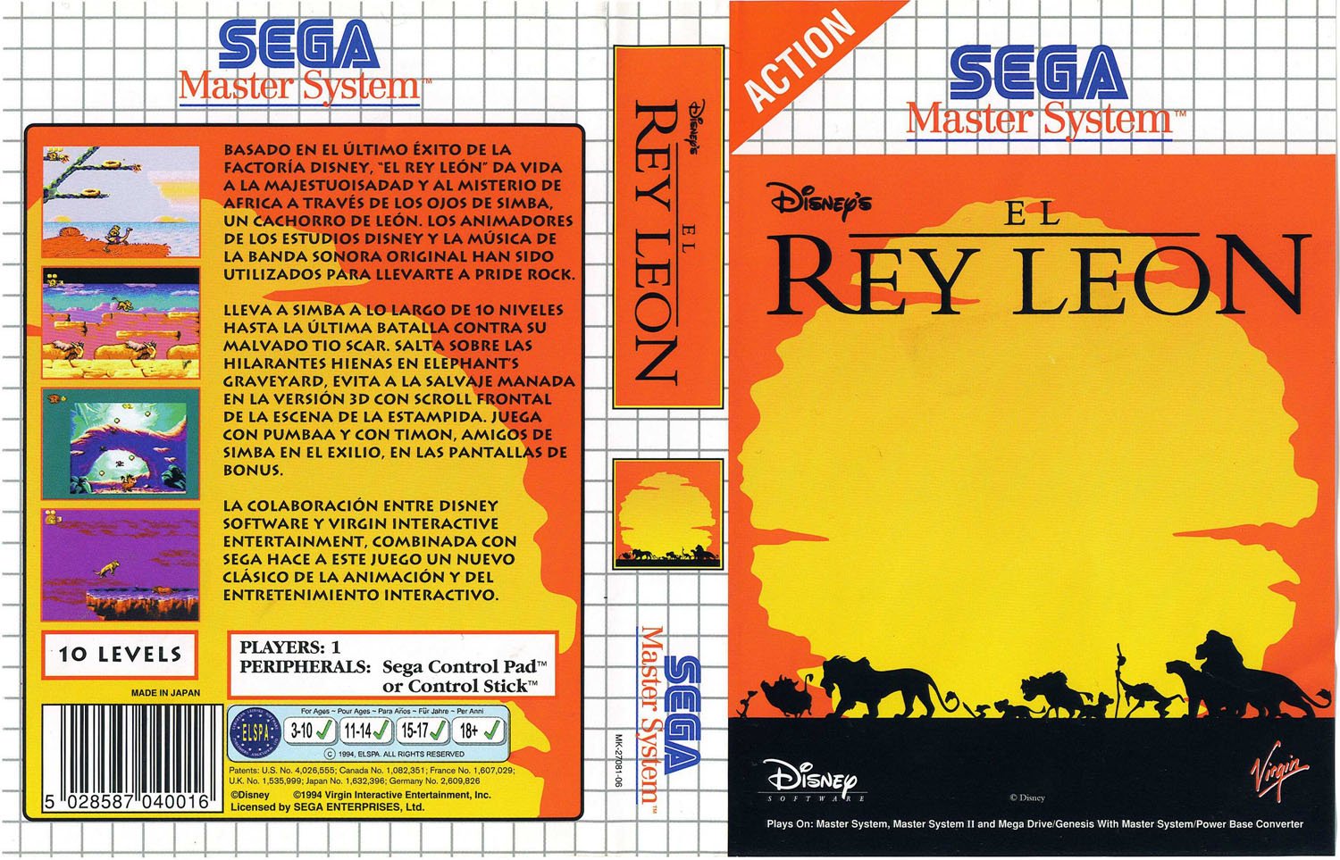 Caratula de El Rey León para Sega Master System
