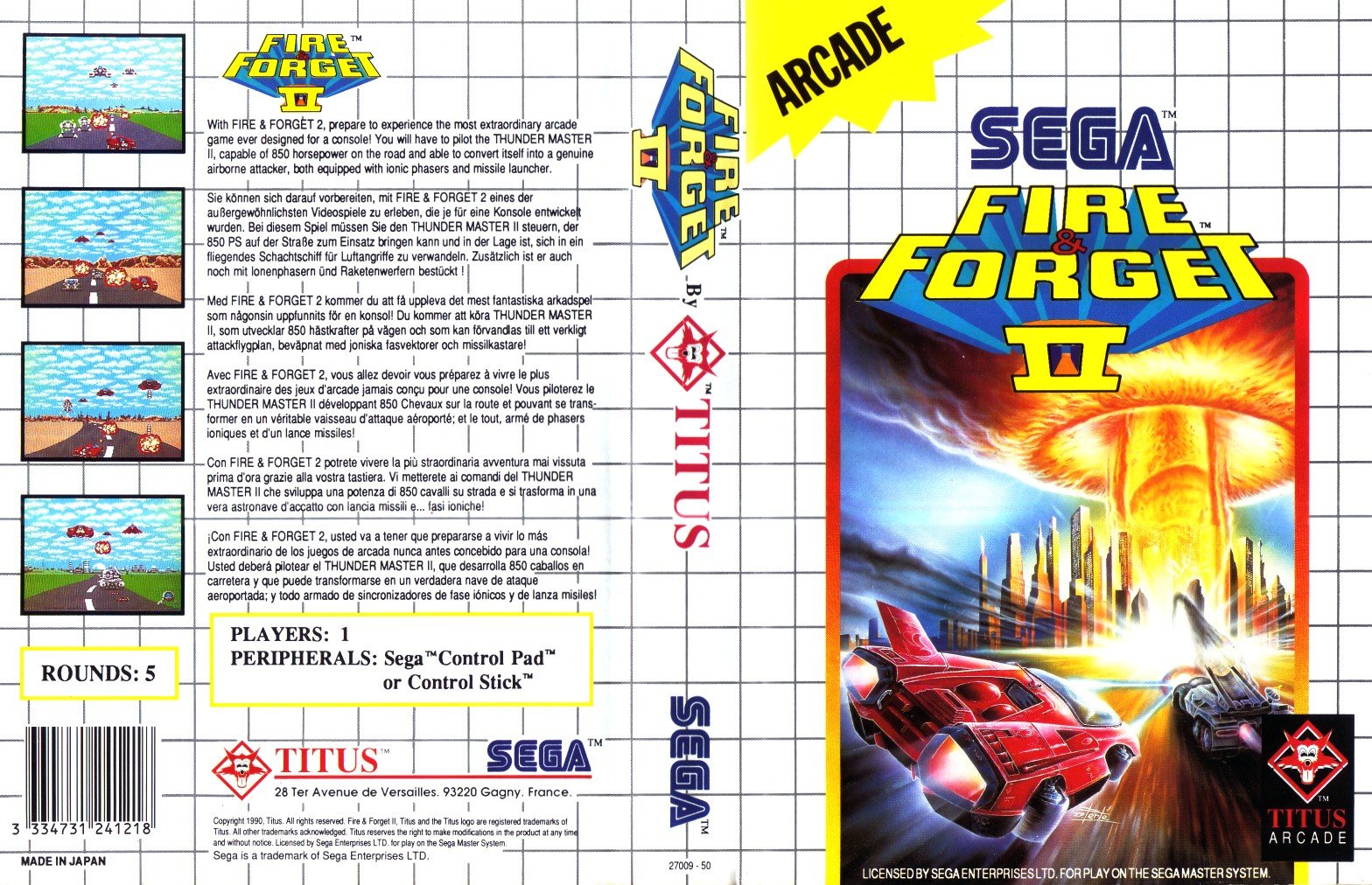 Caratula de Fire and Forget II para Sega Master System