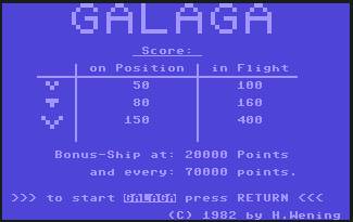 Pantallazo de Galaga para Commodore 64