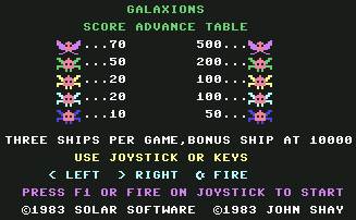 Pantallazo de Galaxions para Commodore 64