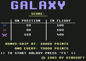 Pantallazo de Galaxy para Commodore 64