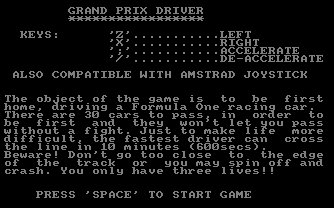 Pantallazo de Grand Prix Driver para Amstrad CPC