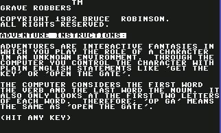 Pantallazo de Grave Robbers para Commodore 64