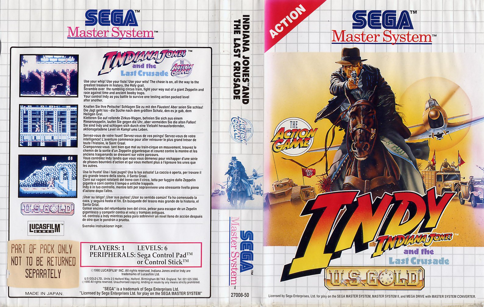 Caratula de Indiana Jones and the Last Crusade: The Action Game para Sega Master System