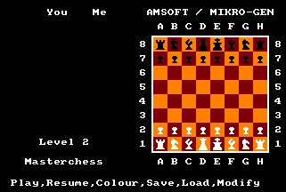 Pantallazo de Masterchess, Amsoft/Mikro-Gen para Amstrad CPC