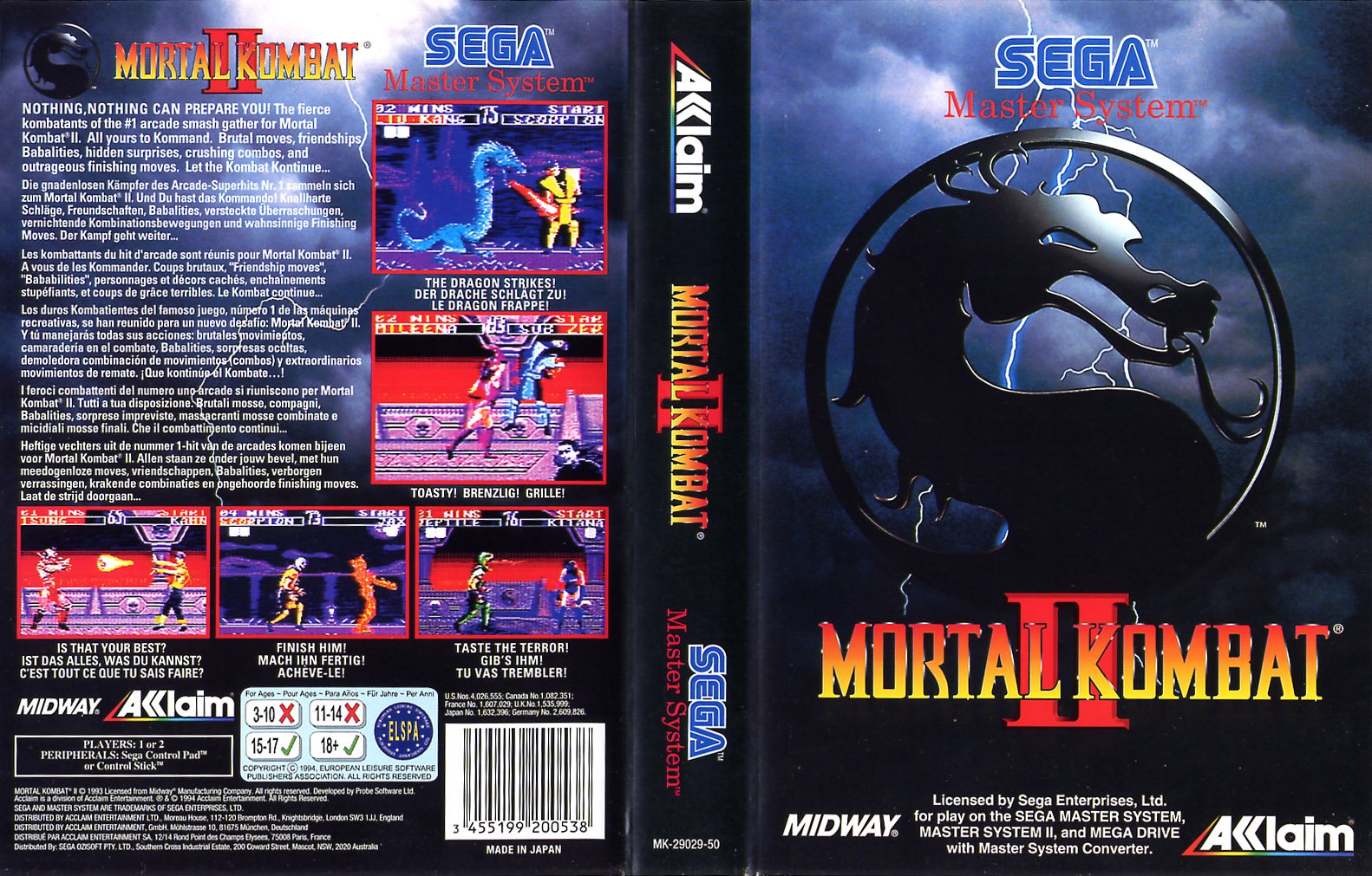 Caratula de Mortal Kombat II para Sega Master System