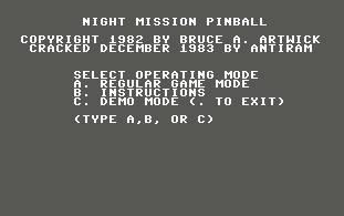 Pantallazo de Night Mission Pinball para Commodore 64