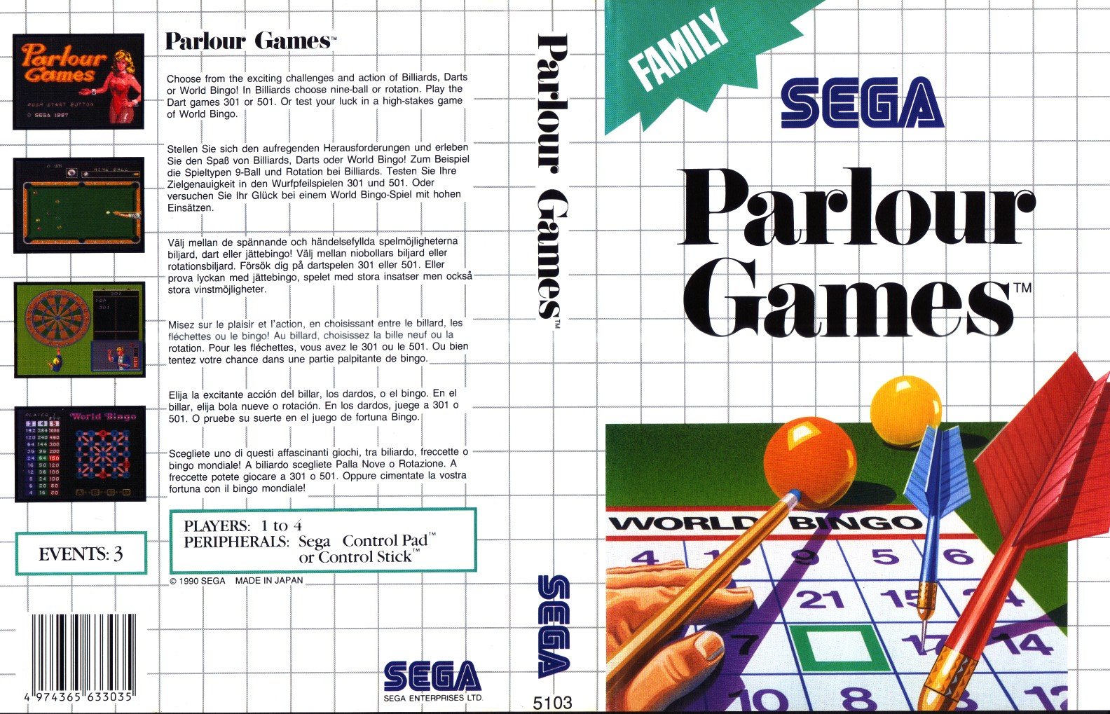 Caratula de Parlour Games para Sega Master System