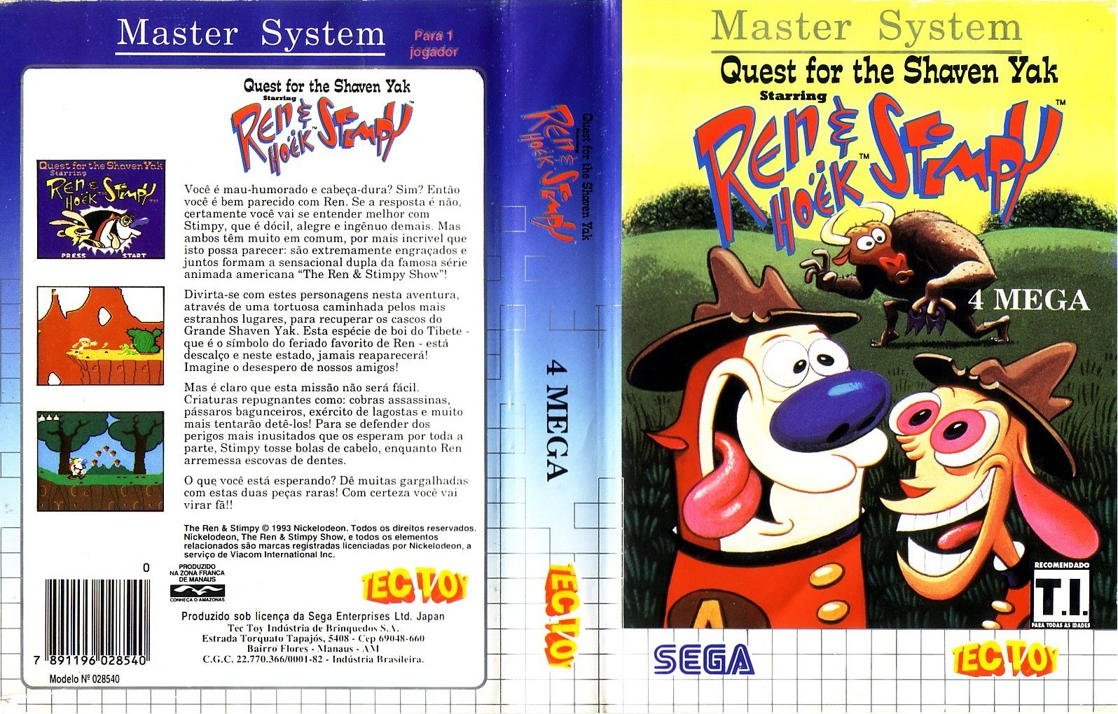 Caratula de Quest for the Shaven Yak starring Ren Hoek & Stimpy para Sega Master System