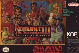 Caratula de Romance of the Three Kingdoms III: Dragon of Destiny para Super Nintendo