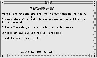 Pantallazo de ST Backgammon para Atari ST