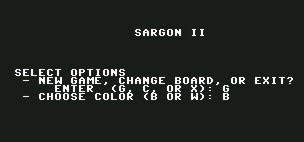 Pantallazo de Sargon II para Commodore 64