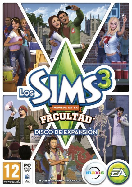 Caratula de Sims 3, Los: Movida en la Facultad para PC