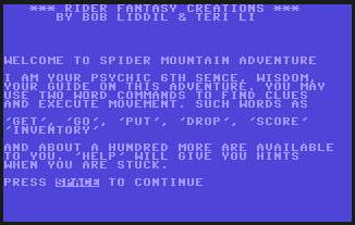 Pantallazo de Spider  Mountain Adventure para Commodore 64