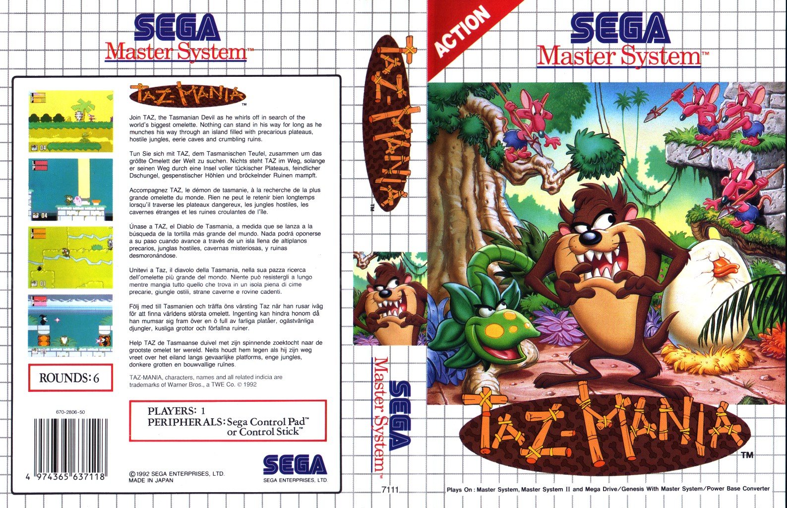 Caratula de Taz-Mania para Sega Master System