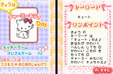 Pantallazo de Hello Kitty no Oshare Party Sanryo Character Zukan DS (Japonés) para Nintendo DS