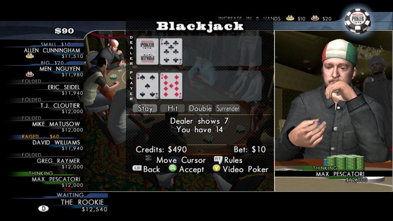 Pantallazo de World Series of Poker 2008: Battle For The Bracelets para Xbox 360